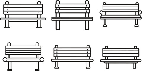 set of bench park bench in line art style