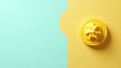 Poster - Turmeric Scrub. Natural Body Renewal. Isolated background, copyspace.. Turmeric scrub sits next to yellow doorknob in serene space symbolizing natural body renewal.