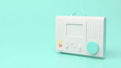 Fototapete - Ultimate Blocks. High tech isolation. Isolated background, copyspace.. Sleek white computer sits isolated on blue surface, representing modern disconnection and high-tech loneliness.