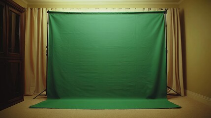 Poster - Compact home green screen setup with collapsible green background and basic lights