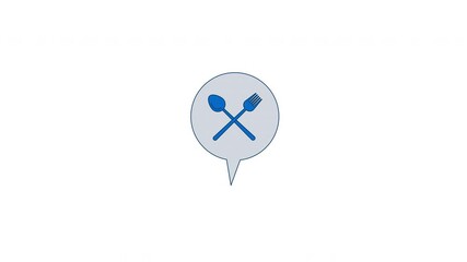Poster - Spoon fork crossed in speech bubble 2D cartoon object animation. Conversation about food, dining, cooking, restaurant review. Culinary chat animated flat colorful item 4K video isolated on white