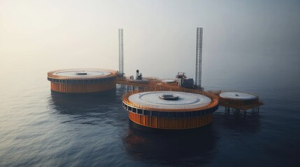 Poster - Drilling mud and cuttings disposal tanks beside oil well platform