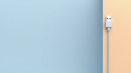 Poster - Usb-C Hub. Blue Yellow Hub. Trend product close-up. Sleek USB-C hub sits atop vibrant blue and yellow wall, housing prominent phone port.