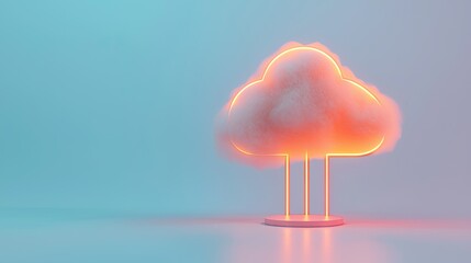 Poster - A glowing cloud illustration above a pink pedestal on a surface