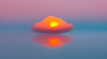 Poster - The vibrant sunset glows above the reflective water surface gracefully