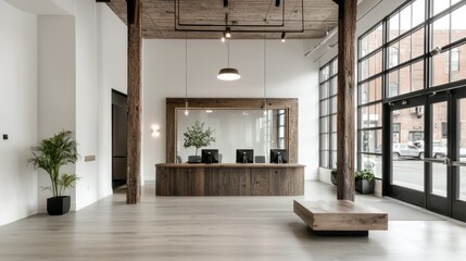 Poster - An Interior Office Space Showing Reception and Entrance Doors