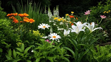Poster - A colorful garden with various types of beautiful blooming flowers