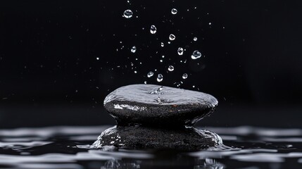 Poster - Water droplets splash and create ripples on stacked stones