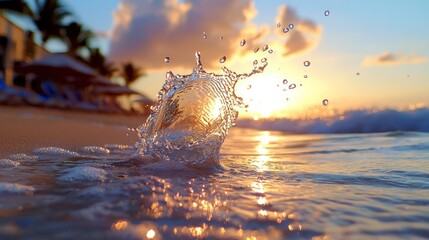 Poster - A water splash illuminated by the light of a setting sun