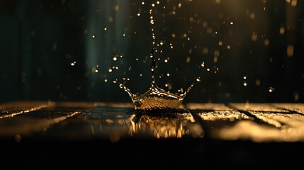 Poster - A water droplet creates a corona splash on a dark surface