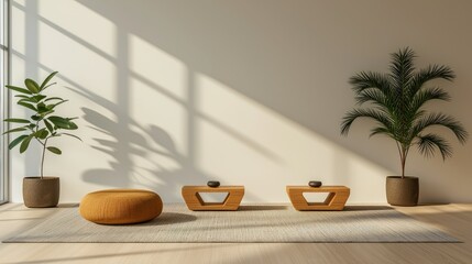 Poster - Interior design with furniture plants and natural sunlight effects