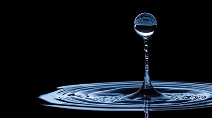 Poster - A single water droplet creating ripples within dark surroundings