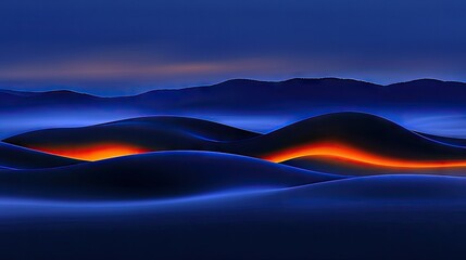 Poster - Abstract depiction of mountains and glowing shapes at dusk
