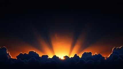 Poster - Glowing sunset radiating light through clouds in the atmosphere above