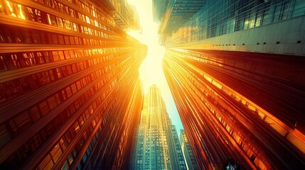 Poster - Futuristic city perspective with vibrant light streaks and architectural innovation conveys a sense of technological advancement and urban exploration