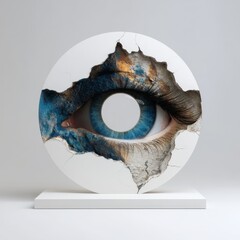 Poster - Creative art piece showcasing a human eye emerging from a cracked circular frame with artistic elements, captivating colors, and abstract design concepts.