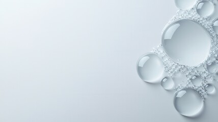Poster - Transparent bubbles creating foam on a white background, perfect for backgrounds, textures and cosmetic projects