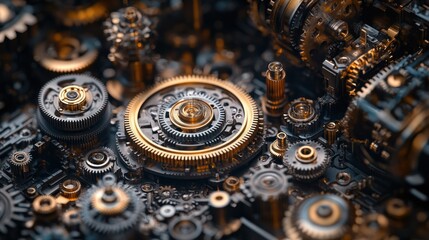 Poster - Intricate Gears: A Symphony of Metal and Gold