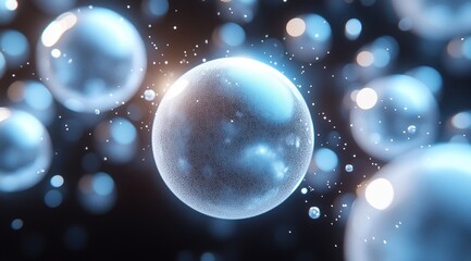 Wall Mural - Abstract illustration of luminous spheres in motion.