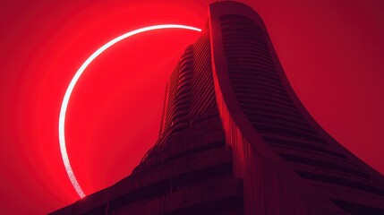 Poster - Crimson Tower Ascending Against an Ethereal Eclipse Mysterious M