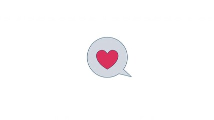 Poster - Red heart in speech bubble 2D cartoon object animation. Love and communication. Empathy, care. Mental health, wellness, dating app icon animated flat colorful item 4K video isolated on white