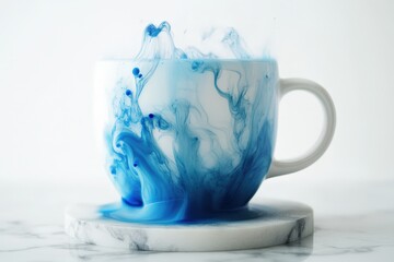 Poster - Abstract artistic design of blue ink in a white cup.