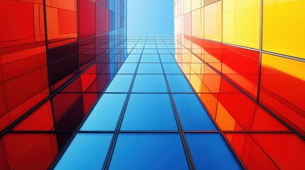 Poster - Vibrant architecture innovative facade glass building contempora