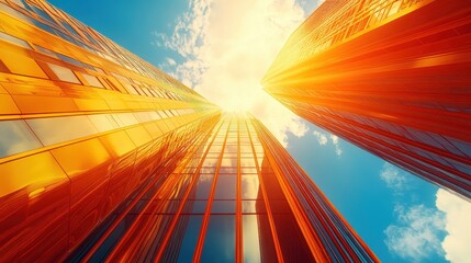 Poster - Skyscrapers reaching for the sunlight golden architectural facad