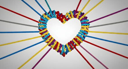Poster - Abstract Heart Shape with Colorful Radial Lines on White Gradient Background Expressing Love Connection Unity
