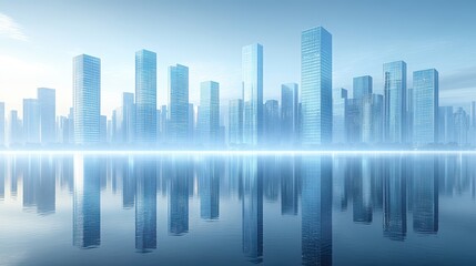 Poster - Futuristic serene city reflected in water embodying calm innovat