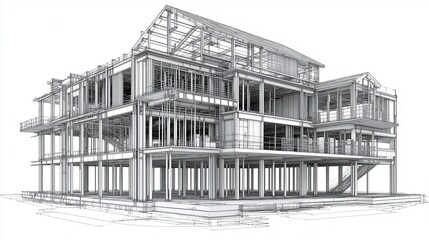 Poster - Architectural Blueprint Visualization Complex Residence Detailed