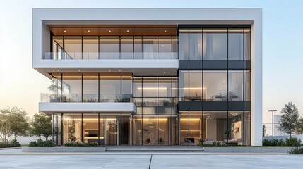 Poster - Modern architecture facade of a commercial building with glass w