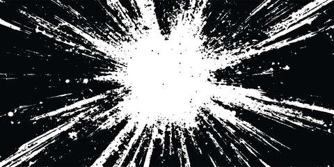 Aufkleber - Vector black and white burst of paint on a white background. Black and white abstract background. White and black comic book background with light speed lines, explosion effect, and speed blur