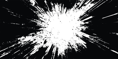 Poster - Vector black and white burst of paint on a white background. Black and white abstract background. White and black comic book background with light speed lines, explosion effect, and speed blur