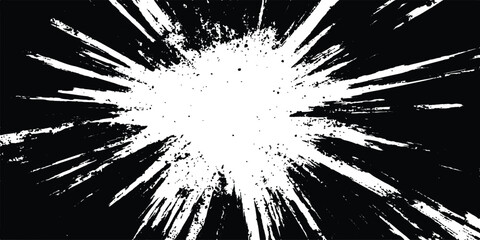 Poster - Vector black and white burst of paint on a white background. Black and white abstract background. White and black comic book background with light speed lines, explosion effect, and speed blur