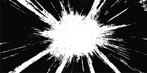 Aufkleber - Vector black and white burst of paint on a white background. Black and white abstract background. White and black comic book background with light speed lines, explosion effect, and speed blur