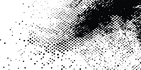 Aufkleber - Black spots, splashes and dotted paint marks on a white background. grunge texture of old background. Grunge black and white distress. Dot texture background. Halftone dotted grunge texture. 