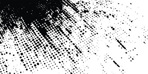 Aufkleber - Black spots, splashes and dotted paint marks on a white background. grunge texture of old background. Grunge black and white distress. Dot texture background. Halftone dotted grunge texture. 