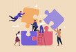 © nadzeya26 - Business Teamwork concept. Contemporary flat style abstract vector illustration of a group of diverse people putting together a huge puzzle details. Isolated on background