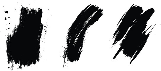 Aufkleber - Vector set of grunge black brush marks isolated on transparent background. Abstract black paint splashes and brush strokes on a white background. Three bold strokes of black paint on a white surface,
