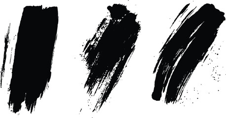 Aufkleber - Vector set of grunge black brush marks isolated on transparent background. Abstract black paint splashes and brush strokes on a white background. Three bold strokes of black paint on a white surface,