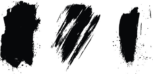 Aufkleber - Vector set of grunge black brush marks isolated on transparent background. Abstract black paint splashes and brush strokes on a white background. Three bold strokes of black paint on a white surface,