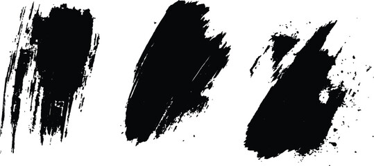 Aufkleber - Vector set of grunge black brush marks isolated on transparent background. Abstract black paint splashes and brush strokes on a white background. Three bold strokes of black paint on a white surface,