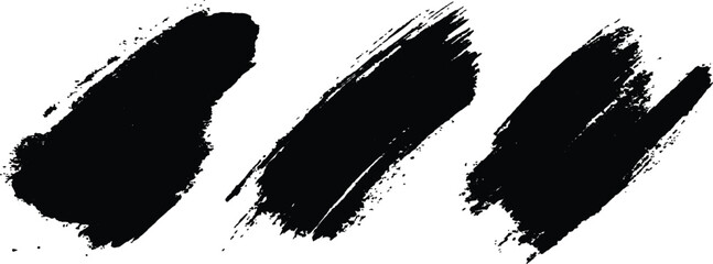 Fototapete - Vector set of grunge black brush marks isolated on transparent background. Abstract black paint splashes and brush strokes on a white background. Three bold strokes of black paint on a white surface,