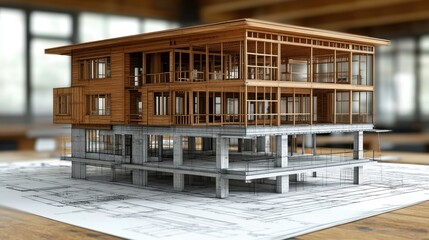 Poster - Detailed wooden architecture model capturing structural design i