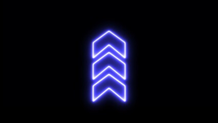 Wall Mural - Neon up arrow icon. Abstract directional neon arrow icon image on black background.
