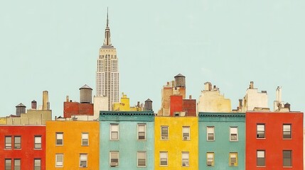Poster - Watercolor painted vibrant city skyline illustration architectur