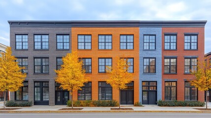 Poster - Charming urban row houses in vibrant autumn color offering moder