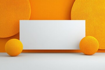 Aufkleber - Abstract composition with Geometric Forms: An eye-level shot spotlights a blank rectangular canvas against a backdrop of abstract, geometric shapes rendered in hues of orange.