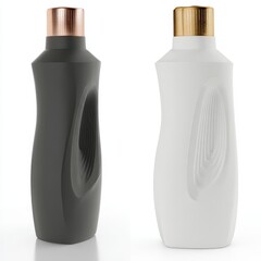 Poster - Elegant and Modern Shampoo Bottles with Textured Body, Unique Designs, Sleek Shape, Stylish Metallic Caps, Minimalist Aesthetic, and Contemporary Appeal